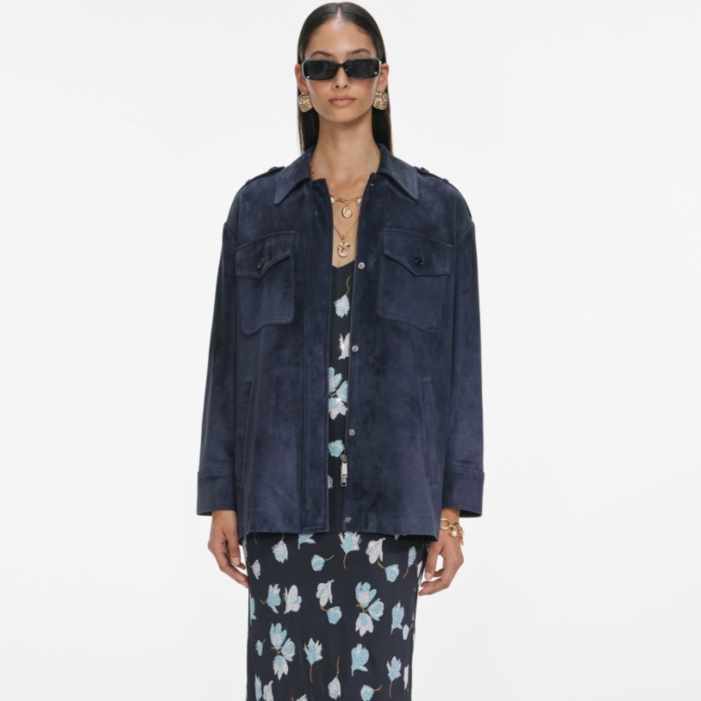 self-portrait Navy 100% Suede Oversized Jacket Size US4 - MSRP $1050 - NWT